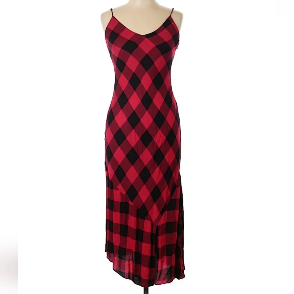 & Other Stories Red and Black Checkered Spaghetti Strap Slip Dress - Picture 4 of 11